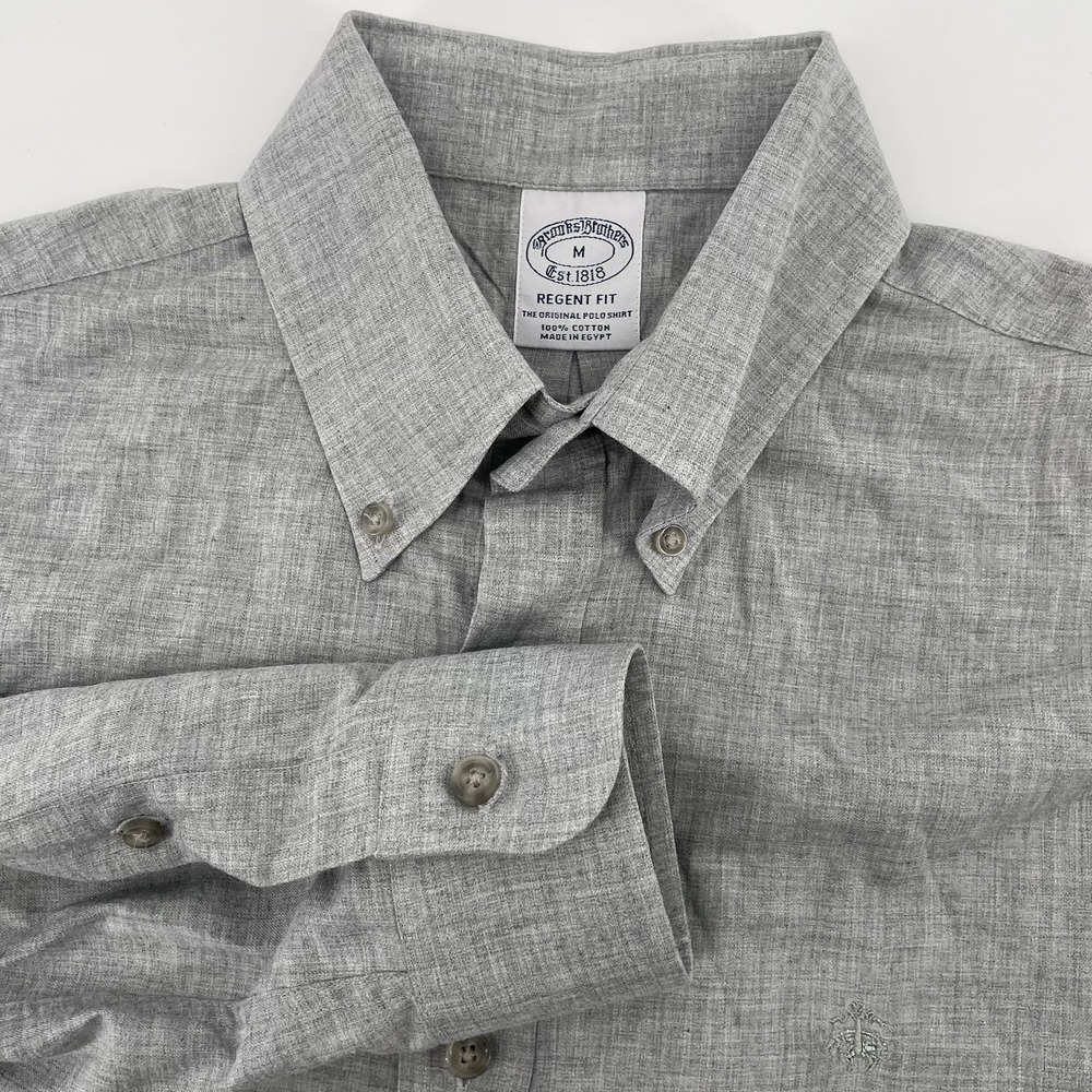Brooks Brothers Regent Fit Long Sleeve Button Front Shirt Men's Medium Gray